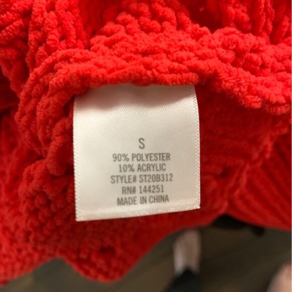 Ayla Ruby bright red chunky knit crewneck sweater cropped size s small - Picture 6 of 7